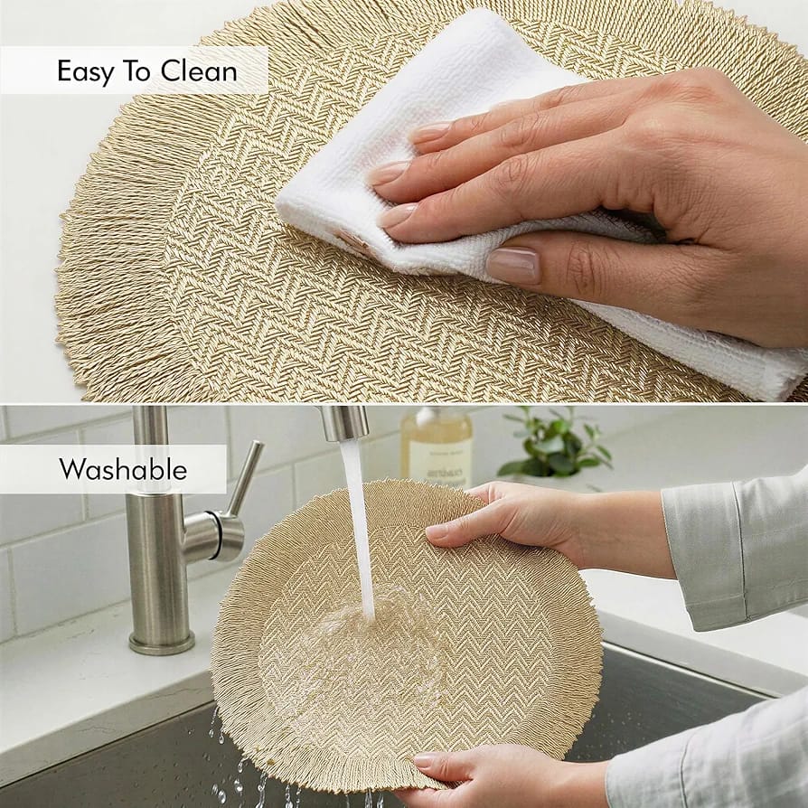 2/4/6/8 Set Zigzag Frill Golden Vinyl Metallic Flower Table Mats HZ BEDDING