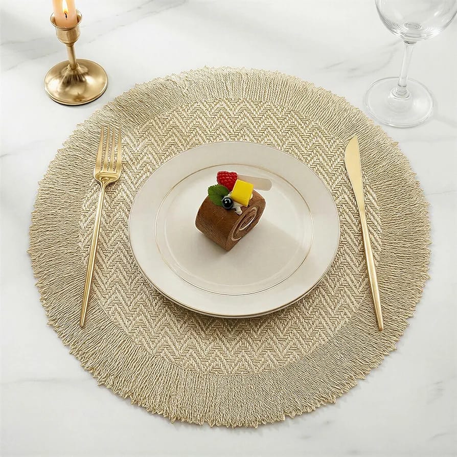 2/4/6/8 Set Zigzag Frill Golden Vinyl Metallic Flower Table Mats HZ BEDDING