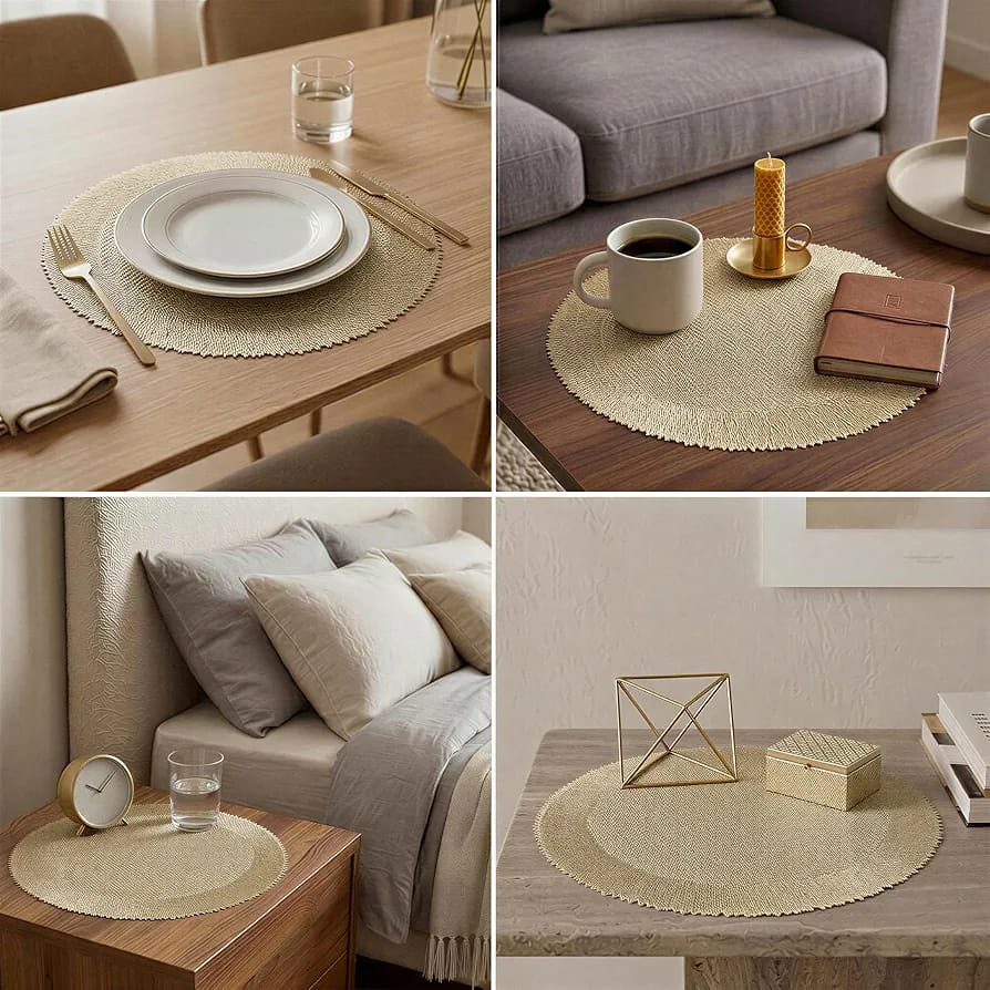 2/4/6/8 Set Zigzag Frill Golden Vinyl Metallic Flower Table Mats HZ BEDDING