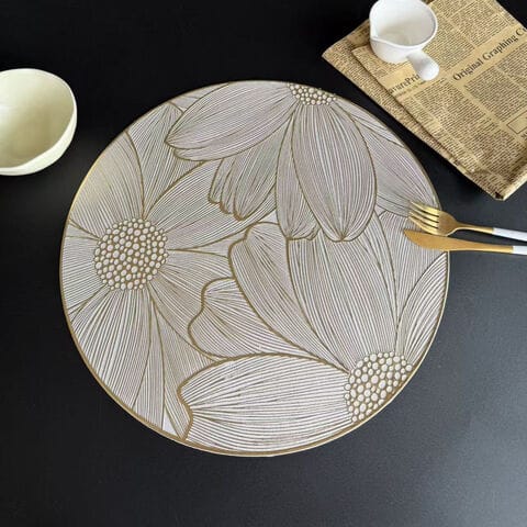 2/4/6/8 Set Orovia  Flower Golden Vinyl Metallic Flower Table Mats HZ BEDDING