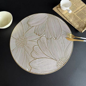 2/4/6/8 Set Orovia  Flower Golden Vinyl Metallic Flower Table Mats HZ BEDDING