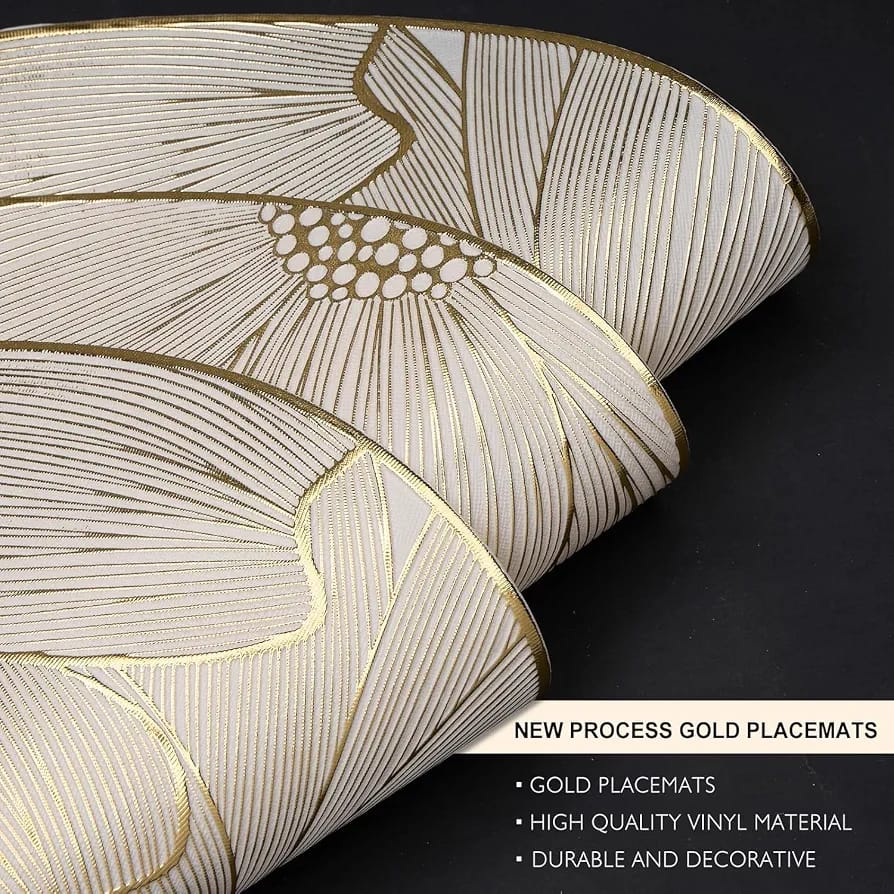 2/4/6/8 Set Orovia  Flower Golden Vinyl Metallic Flower Table Mats HZ BEDDING