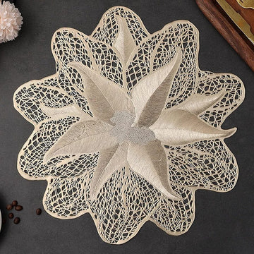 2/4/6/8 Set Ans Golden Flower Golden Vinyl Metallic Flower Table Mats HZ BEDDING