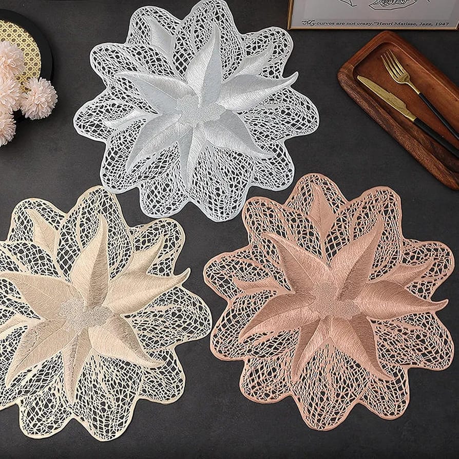 2/4/6/8 Set Ans Golden Flower Golden Vinyl Metallic Flower Table Mats HZ BEDDING