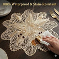 2/4/6/8 Set Ans Golden Flower Golden Vinyl Metallic Flower Table Mats HZ BEDDING