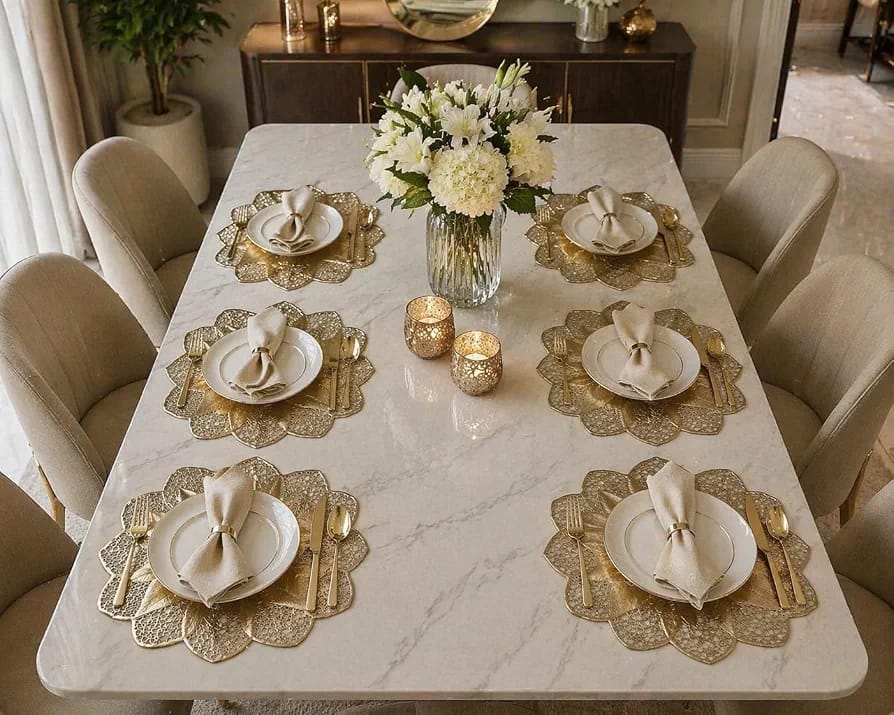 2/4/6/8 Set Ans Golden Flower Golden Vinyl Metallic Flower Table Mats HZ BEDDING