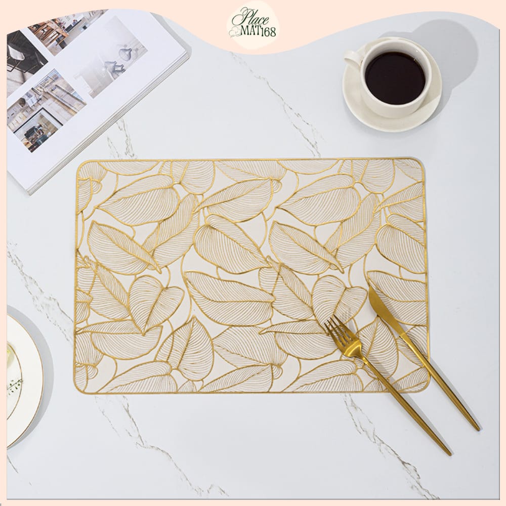 2/4/6/8 Set Foil Leaf  Golden Vinyl Metallic Flower Table Mats HZ BEDDING
