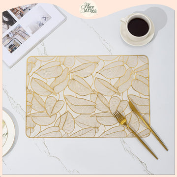 2/4/6/8 Set Foil Leaf  Golden Vinyl Metallic Flower Table Mats HZ BEDDING
