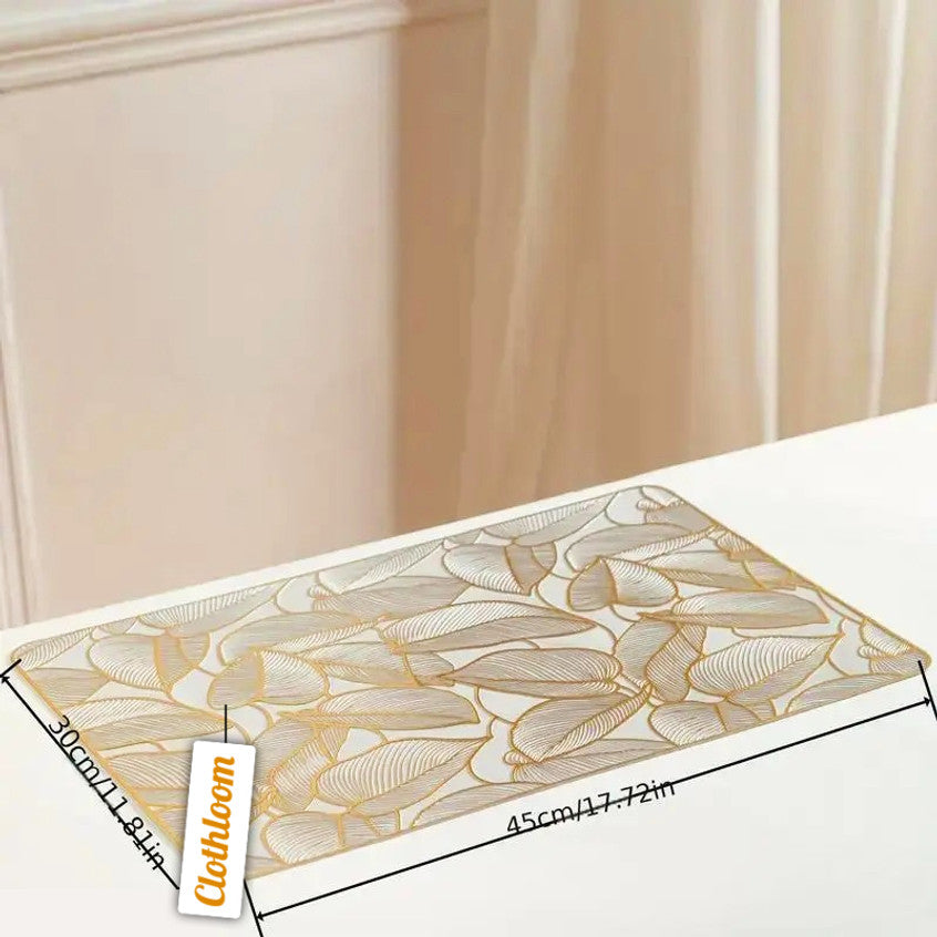 2/4/6/8 Set Foil Leaf  Golden Vinyl Metallic Flower Table Mats HZ BEDDING