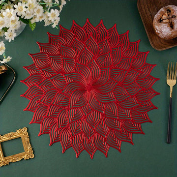 2/4/6/8 Set Leaf Red Vinyl Metallic Flower Table Mats HZ BEDDING