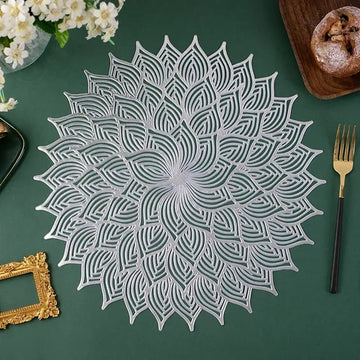 2/4/6/8 Set Leaf Silver Vinyl Metallic Flower Table Mats HZ BEDDING