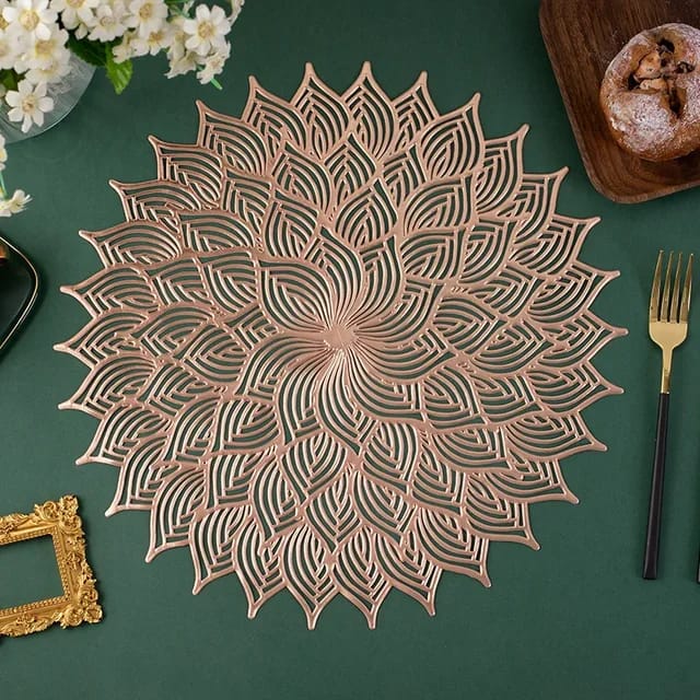 2/4/6/8 Set Leaf Copper Vinyl Metallic Flower Table Mats HZ BEDDING