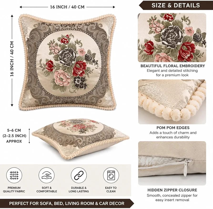 Throw Pillow Covers 18×18 in, Floral Retro Decorative Cushion Covers HZ BEDDING
