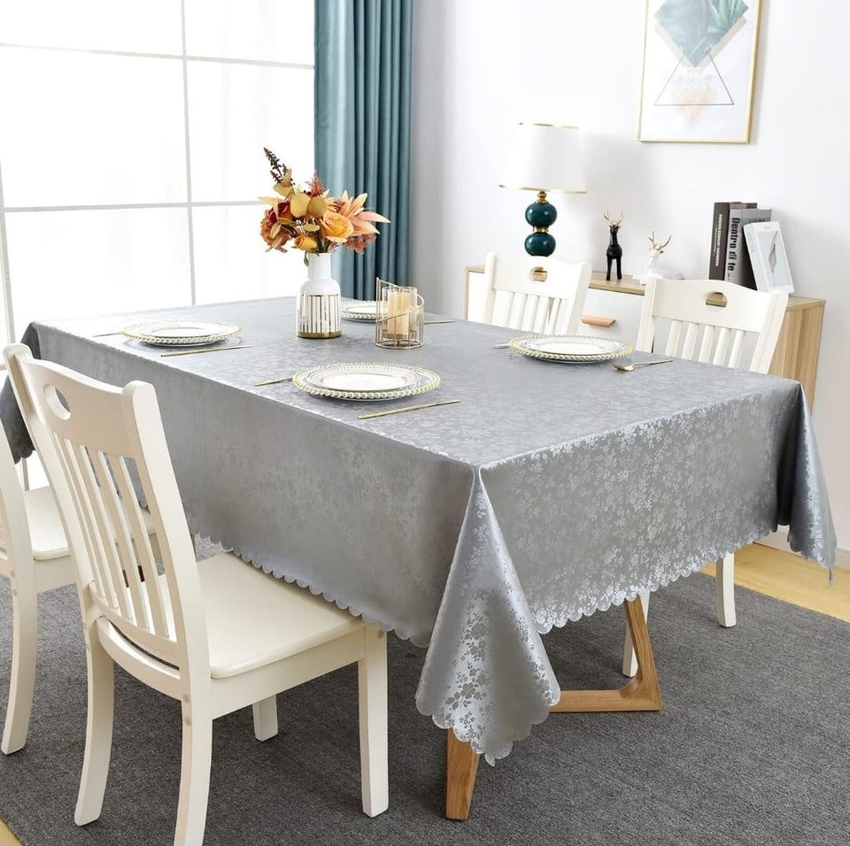 4 6 & 8 Seater Dark Grey Tablecloth with beautiful Spill-Proof Table Cloth in Washable Oil Proof anti-scalding Pvc Vinyl Table Cover Decoration for Kitchen Dining