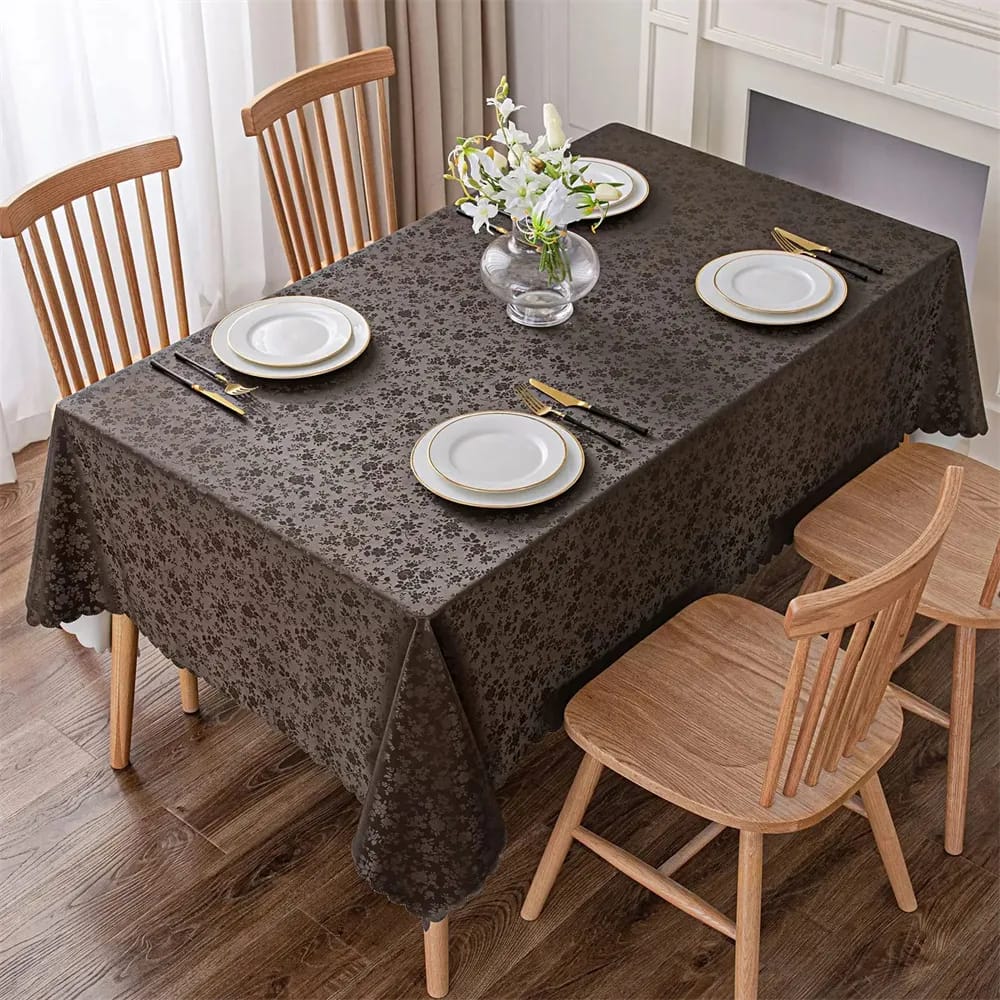 4 6 & 8 Seater DarBrown Tablecloth with beautiful Spill-Proof Table Cloth in Washable Oil Proof anti-scalding Pvc Vinyl Table Cover Decoration for Kitchen Dining 60X90