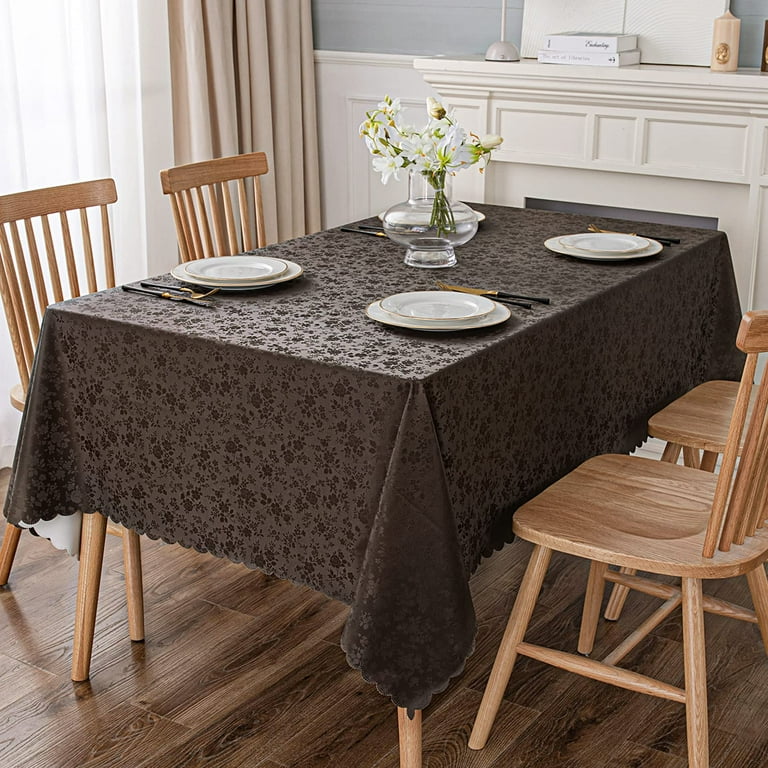 4 6 & 8 Seater DarBrown Tablecloth with beautiful Spill-Proof Table Cloth in Washable Oil Proof anti-scalding Pvc Vinyl Table Cover Decoration for Kitchen Dining 60X90