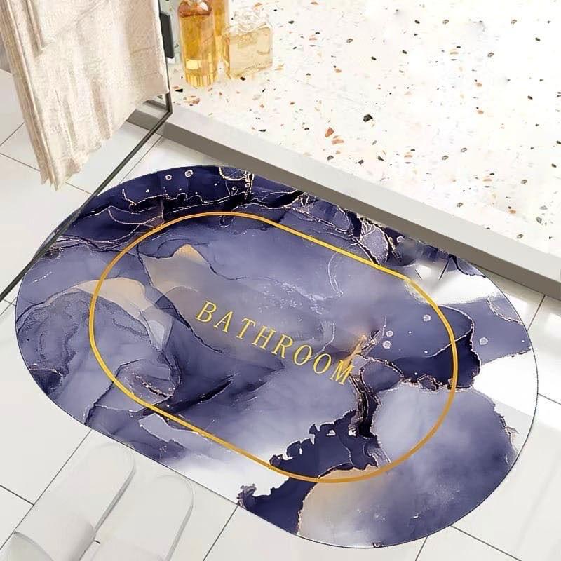 Marble Design Oval Super Water Absorbent Non-Slip Bath Mat Floor Mat for Bathroom Shower Room Tub Entrance Kitchen door mat