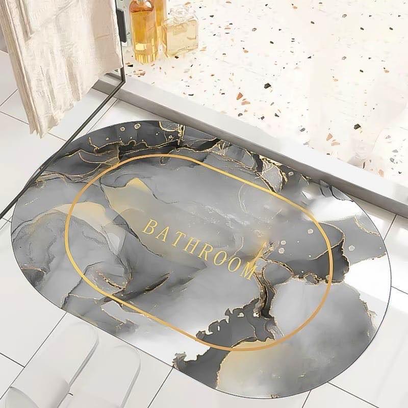 Marble Design Oval Super Water Absorbent Non-Slip Bath Mat Floor Mat for Bathroom Shower Room Tub Entrance Kitchen door mat