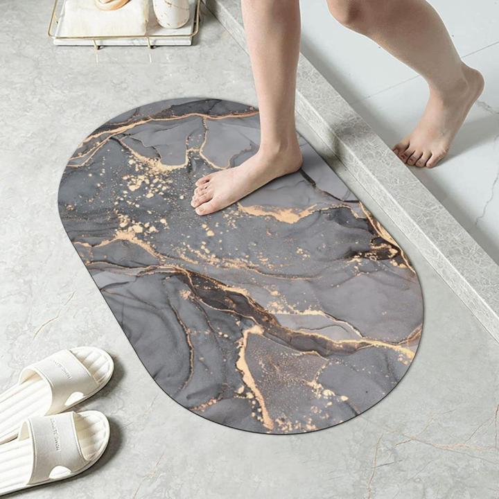 Marble Design Oval Super Water Absorbent Non-Slip Bath Mat Floor Mat for Bathroom Shower Room Tub Entrance Kitchen door mat