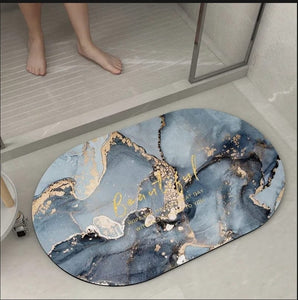 Marble Design Oval Super Water Absorbent Non-Slip Bath Mat Floor Mat for Bathroom Shower Room Tub Entrance Kitchen door mat