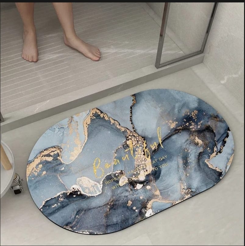 Marble Design Oval Super Water Absorbent Non-Slip Bath Mat Floor Mat for Bathroom Shower Room Tub Entrance Kitchen door mat