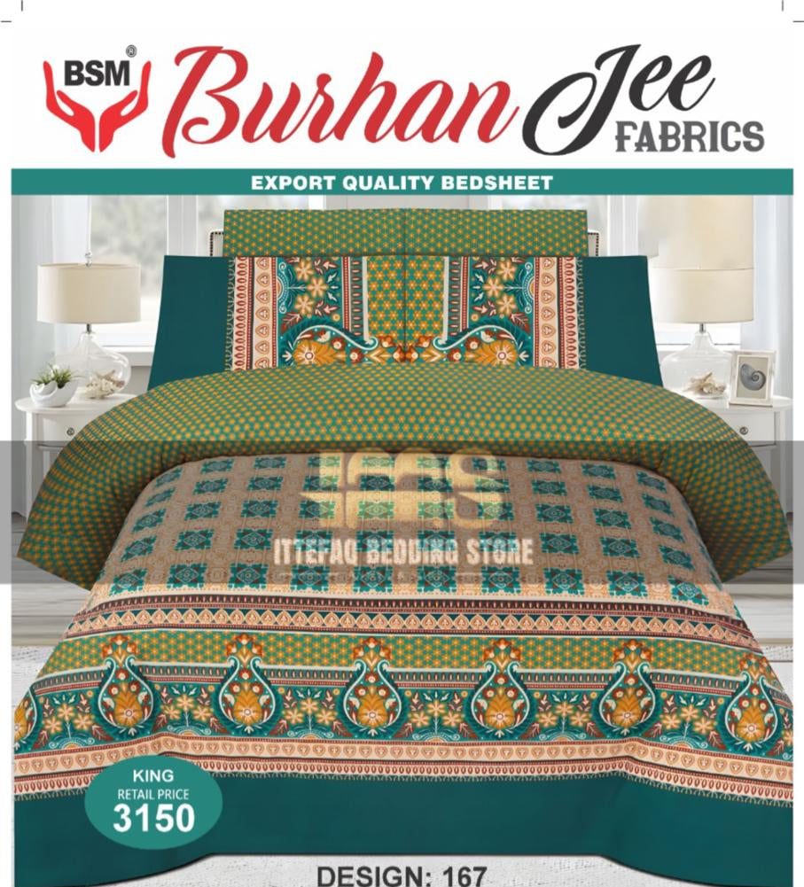 3-Piece King Double Burhan Jee Bed Sheet Set: Includes a flat sheet (94