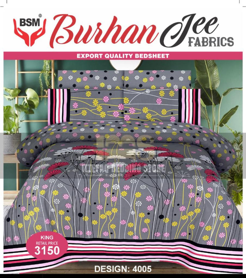 3-Piece King Double Burhan Jee Bed Sheet Set: Includes a flat sheet (94" x 98") and two pillowcases (19" x 29"). Crafted for comfort and elegance, perfect for any bedroom.
