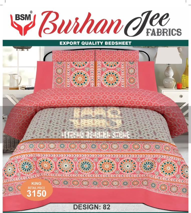 3-Piece King Double Burhan Jee Bed Sheet Set: Includes a flat sheet (94" x 98") and two pillowcases (19" x 29"). Crafted for comfort and elegance, perfect for any bedroom.