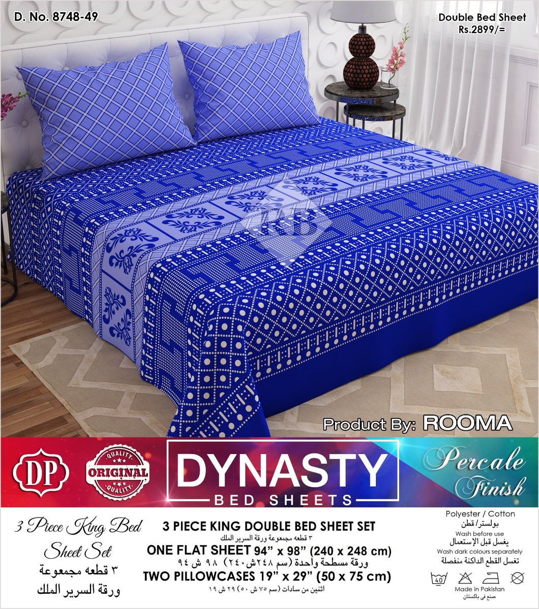 Double Bed Luxurious 3-Piece King Dynasty Bed Sheet Set featuring a spacious flat sheet (94