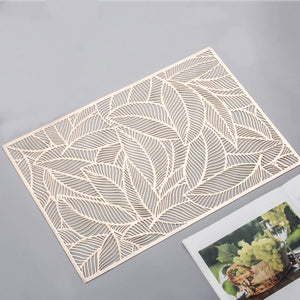 2Pcs / 4Pcs / 6 Pcs Rectangle Leaf Gold Floral Vinyl Placemats Non Slip Dining Table Placemats