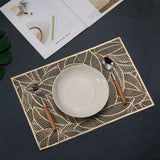 2Pcs / 4Pcs / 6 Pcs Rectangle Leaf Gold Floral Vinyl Placemats Non Slip Dining Table Placemats