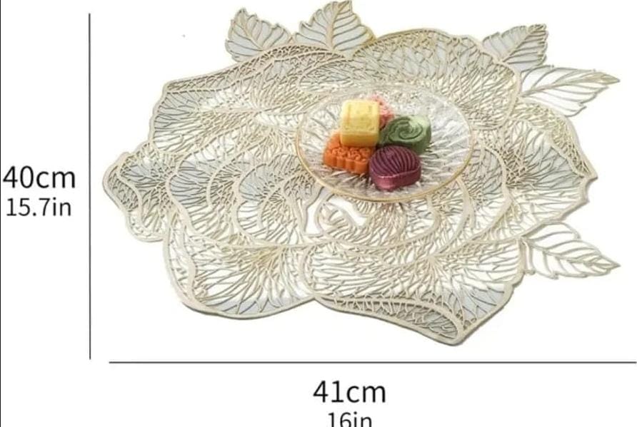 2/4/6 Vinyl Rose Design Placemats for Dining Table Set Tropical Leaves Vinyl Indoor Outdoor Heat Resistant Table Mats for Kitchen Patio Farmhouse Holiday Wedding Centerpiece, 40x41cm