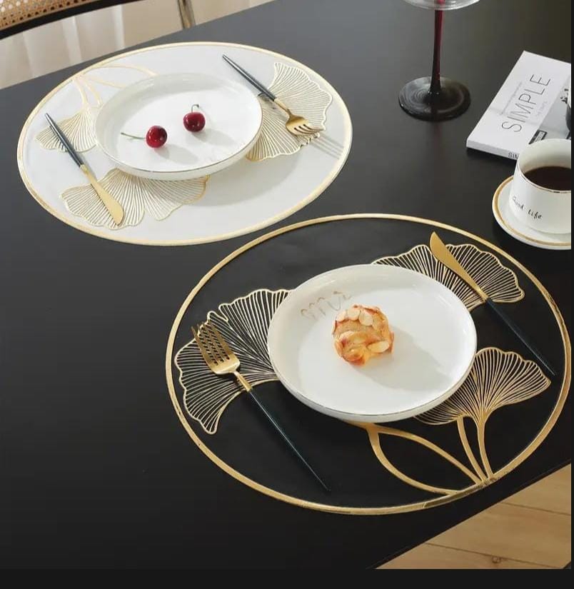 2/4/6 Vinyl Placemats & Coaster Golden Color Geometric Hollow Out Rose Flower Non Slip Dining Table Mats Coaste