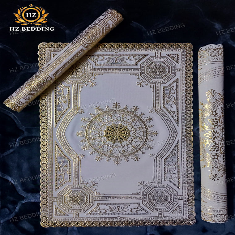 3pcs Premium center table dressing table and side Table Mat Golden Large pcs size(14×36) And small 2pcs size(11×17) Inches material vinyl soft plastic Premium