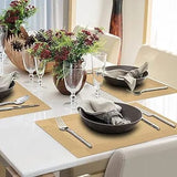7Pcs Table Mat & Table Runner Beige Color Set Heat Resistant Placemats, Stain Resistant Washable PVC Table Mats for Dining Table Woven Placemat