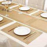 7Pcs Table Mat & Table Runner Beige Color Set Heat Resistant Placemats, Stain Resistant Washable PVC Table Mats for Dining Table Woven Placemat