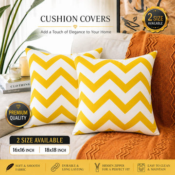 Yellow & White Zigzag Cushion Covers – 16x16 & 18x18 inch HZ BEDDING