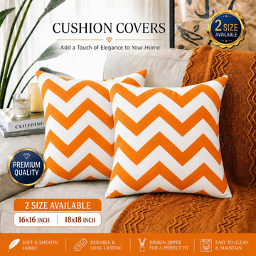 Orange n White Zigzag Cushion Covers – 16x16 & 18x18 inch HZ BEDDING