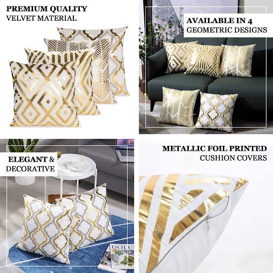 White and Gold Velvet Cushion Covers –  Soft Decorative Throw Pillow Cases, 16x16 inch HZ BEDDING