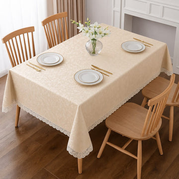 6 Seater Luxury Cream Dining Table Cover with Lace Edges – Washable & Durable HZ BEDDING