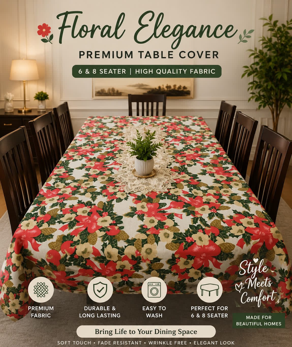 6/8  Seater Cotton Blend Table Cover – Elegant Dining Table Cloth HZ BEDDING
