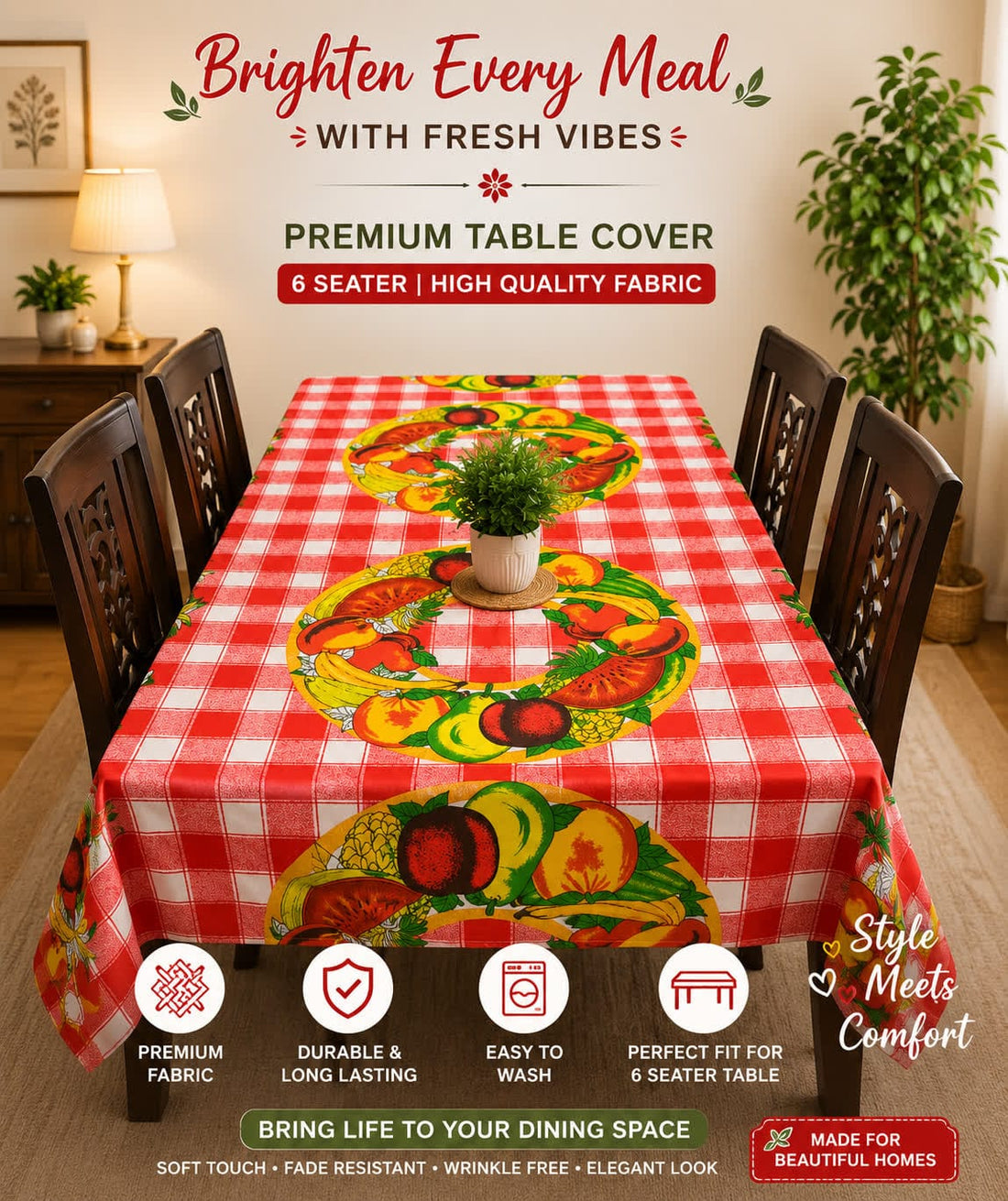 6 Seater Cotton Blend Table Cover – Elegant Dining Table Cloth HZ BEDDING