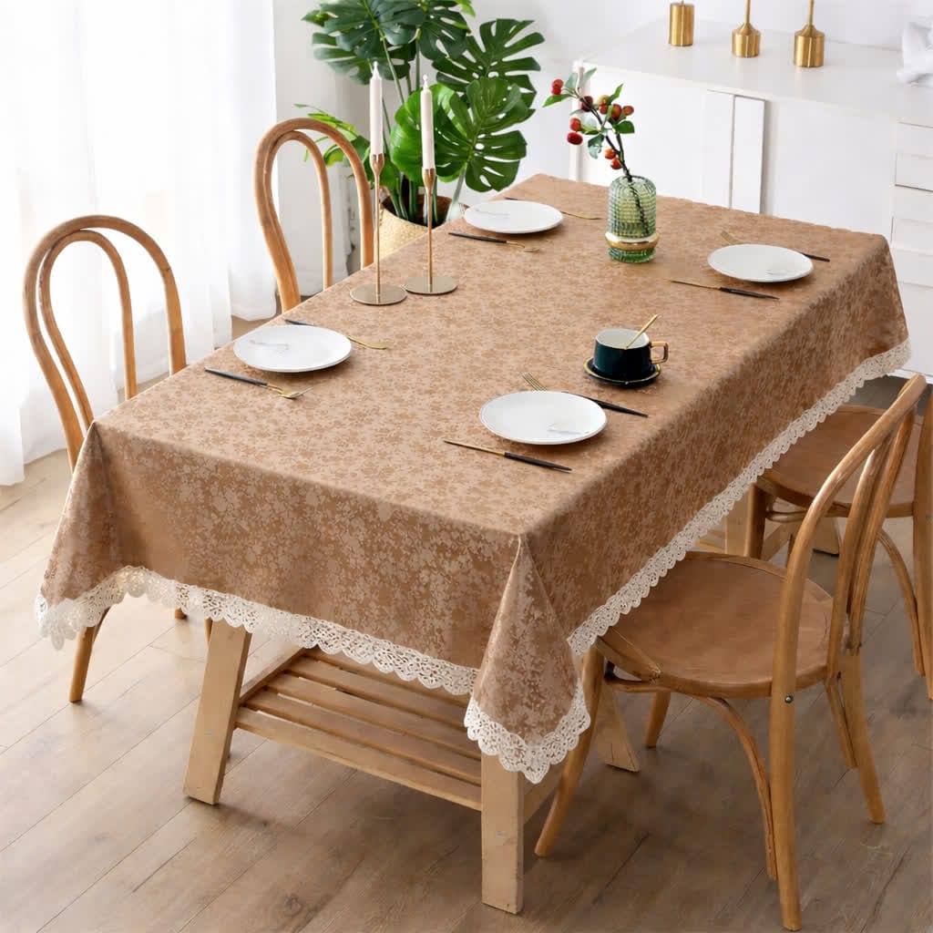 6 Seater Luxury Skin Dining Table Cover with Lace Edges – Washable & Durable HZ BEDDING