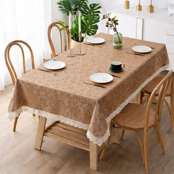 6 Seater Luxury Skin Dining Table Cover with Lace Edges – Washable & Durable HZ BEDDING