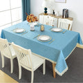6 Seater Luxury Sky Blue  Dining Table Cover with Lace Edges – Washable & Durable HZ BEDDING