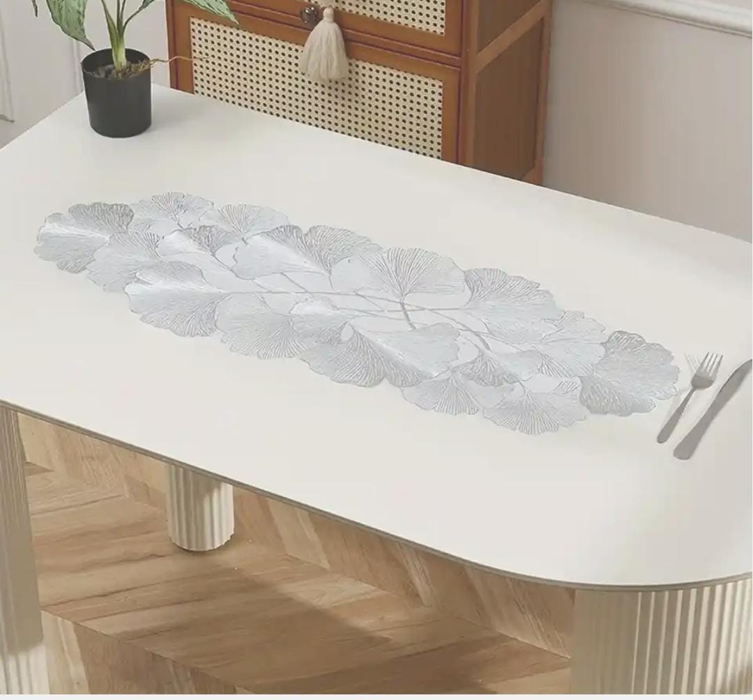 Ginkgo Leaf Table Runner Short Vinyl Table Runner 12x36 Inches | Waterproof Washable Non-Slip Elegance Table Decor for Home Party Kitchen Din HZ BEDDING