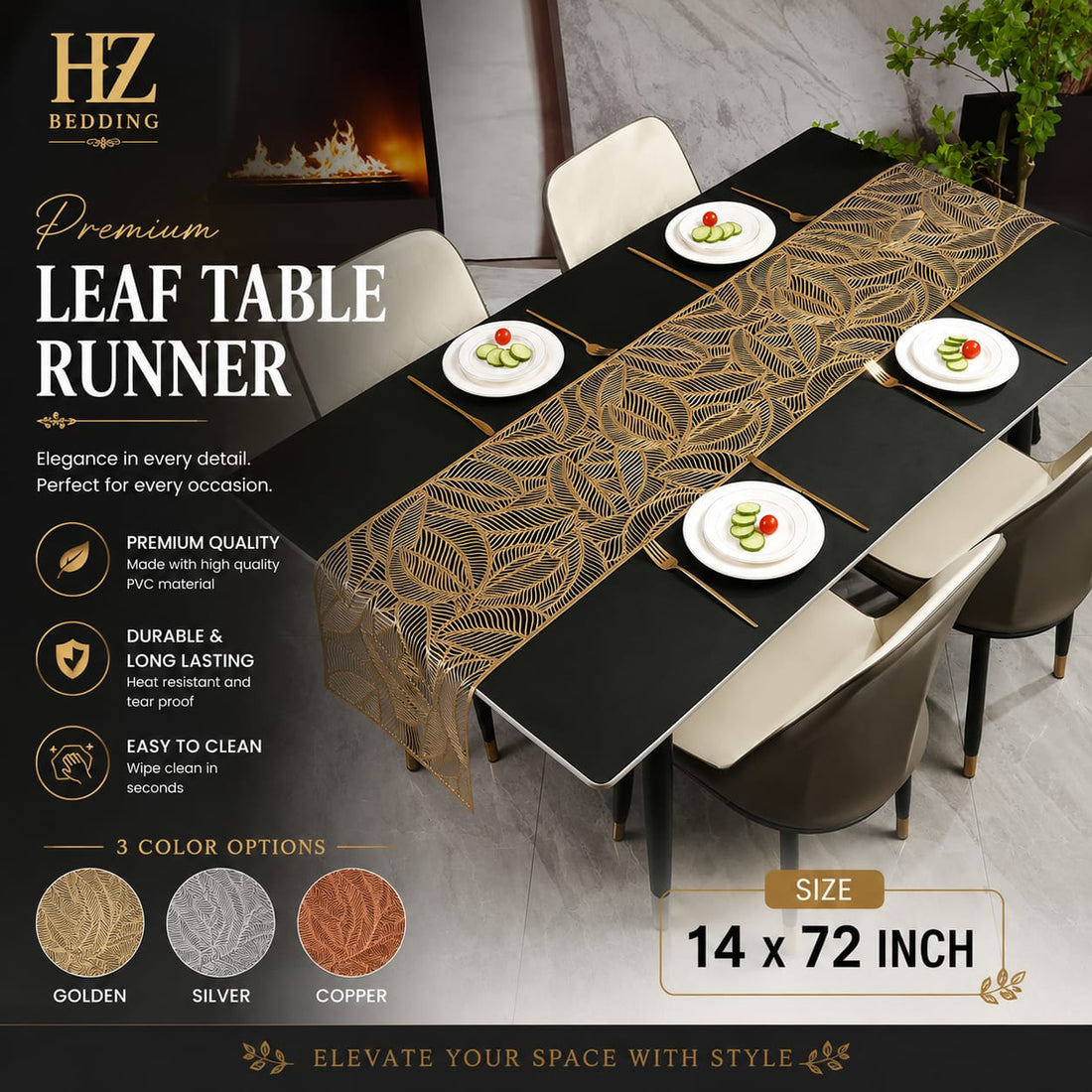 6 Feet Hollow Table Runner Non-slip Leaf Decorative Table Mats Placemat for Home Party Kitchen Dining Wedding Decor (180CM X 35CM) golden copper Silver HZ BEDDING