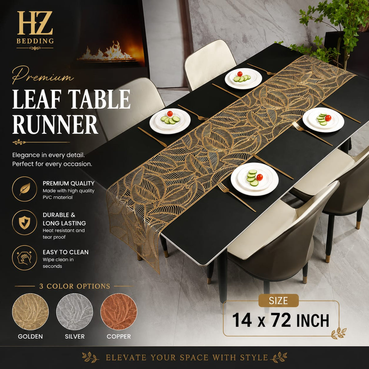 6 Feet Hollow Table Runner Non-slip Leaf Decorative Table Mats Placemat for Home Party Kitchen Dining Wedding Decor (180CM X 35CM) golden copper Silver HZ BEDDING