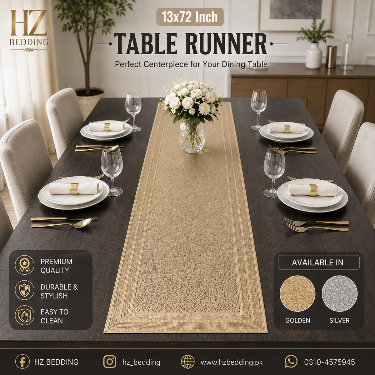 6 Feet Greek Fret Pattern PVC Goldena Stamping Table Runner | Stylish Dining Table Center Decoration & Easy-Clean Table Mat HZ BEDDING