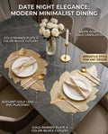 2/4/6/8 Set Decorative Leaf Gold Round Vinyl Metallic Leaf Table Mats With Runner HZ BEDDING